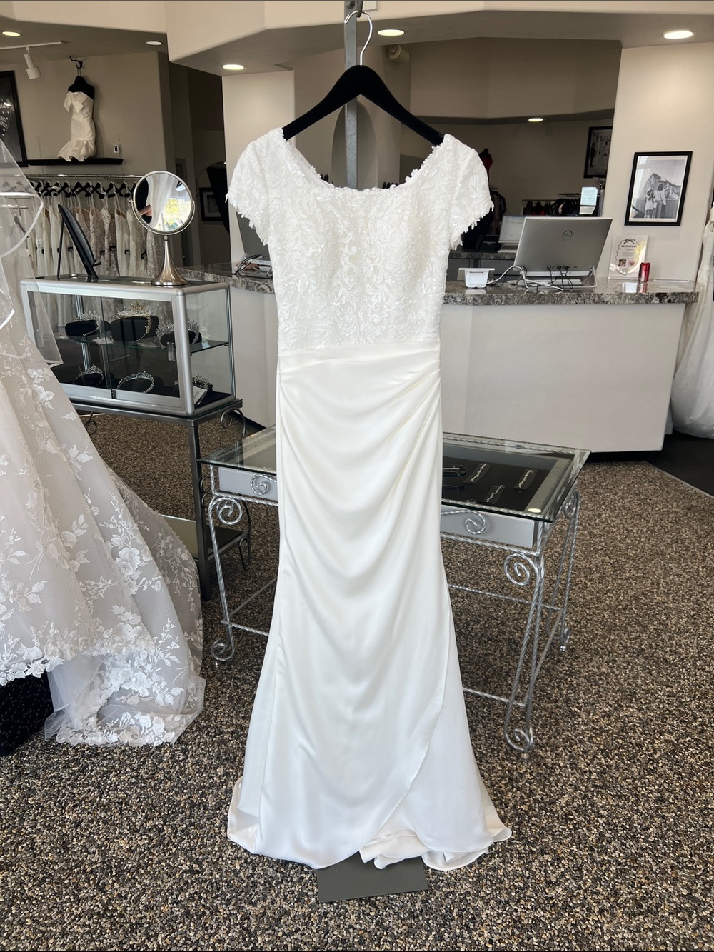 Mori Lee Lace Bodice Satin Sheath Wedding Dress